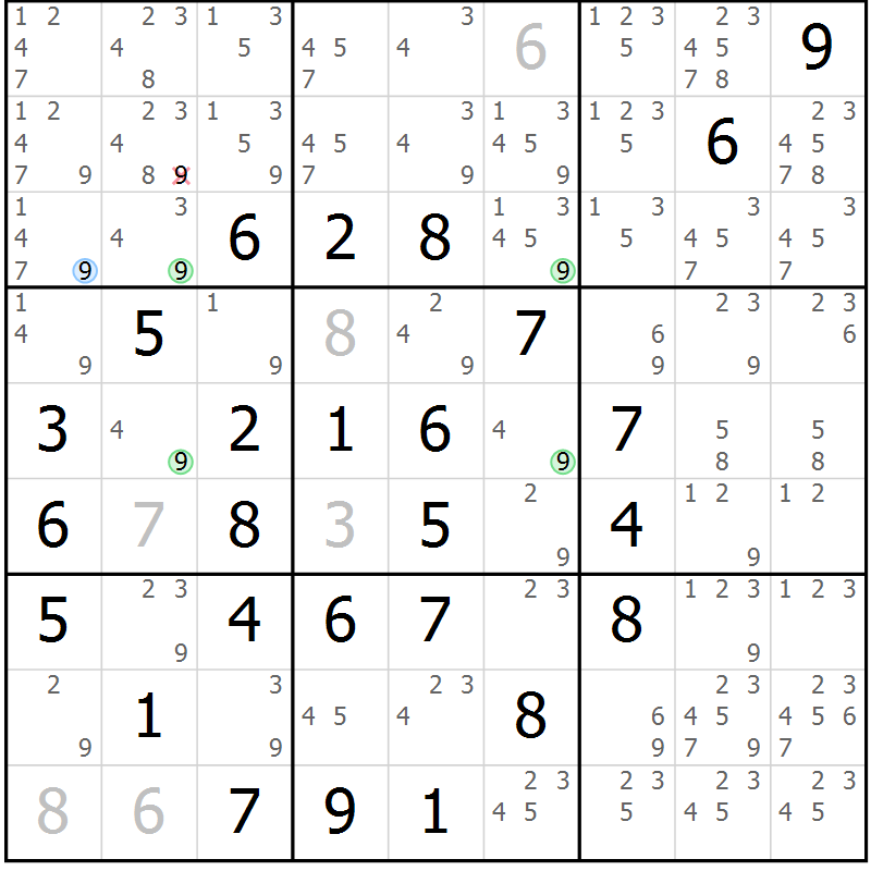 Position des candidats pour la solution de la Gr 19 page 22 du magazine de sudoku Maestro n° 102