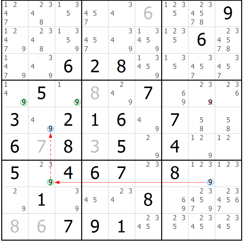 Position des candidats pour la solution de la Gr 19 page 22 du magazine de sudoku Maestro n° 102
