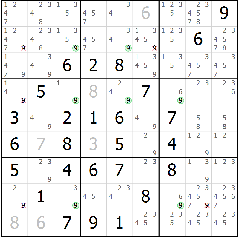 Position des candidats pour la solution de la Gr 19 page 22 du magazine de sudoku Maestro n° 102