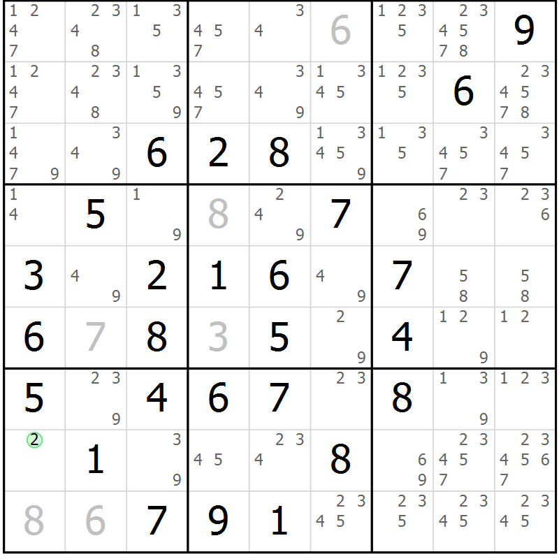 Position des candidats pour la solution de la Gr 19 page 22 du magazine de sudoku Maestro n° 102