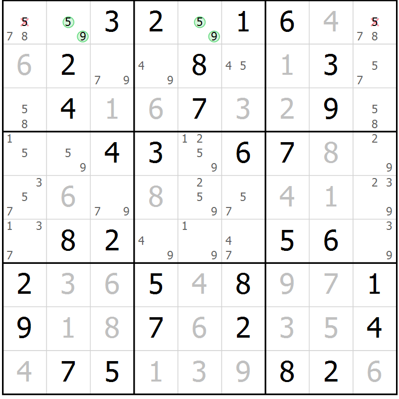 Position des candidats pour la solution de la Gr 2 page 5 du magazine de sudoku Maestro n° 102