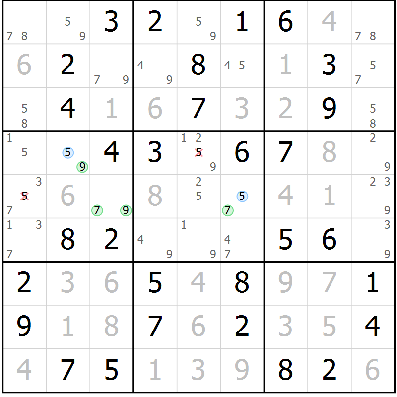 Position des candidats pour la solution de la Gr 2 page 5 du magazine de sudoku Maestro n° 102