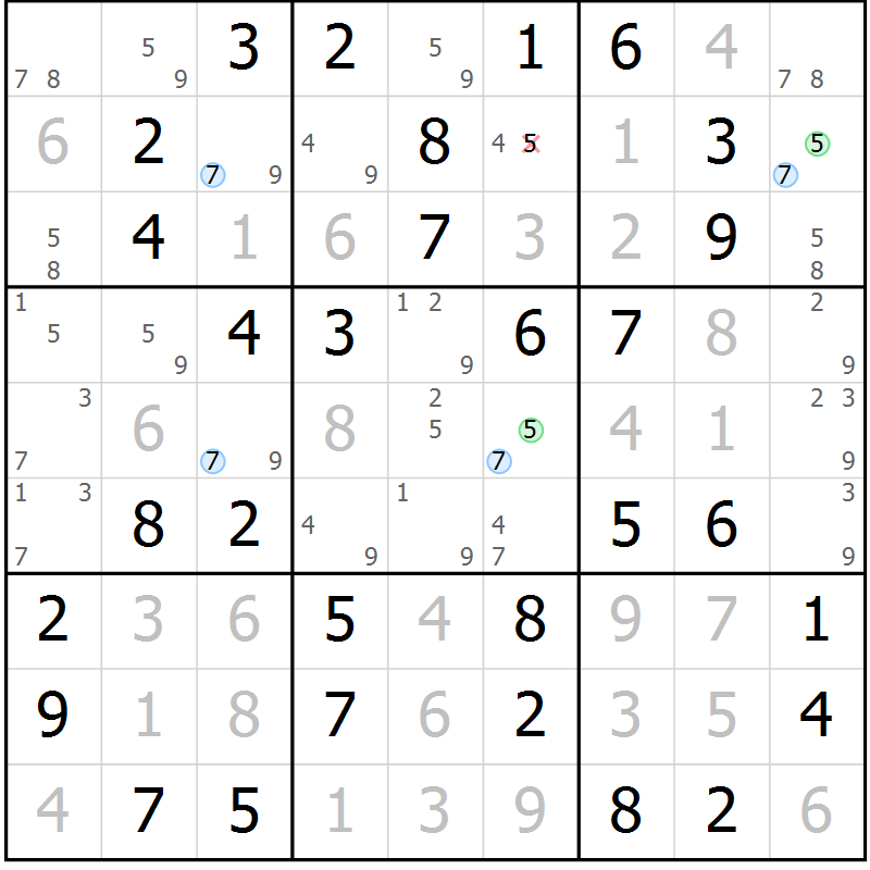 Position des candidats pour la solution de la Gr 2 page 5 du magazine de sudoku Maestro n° 102