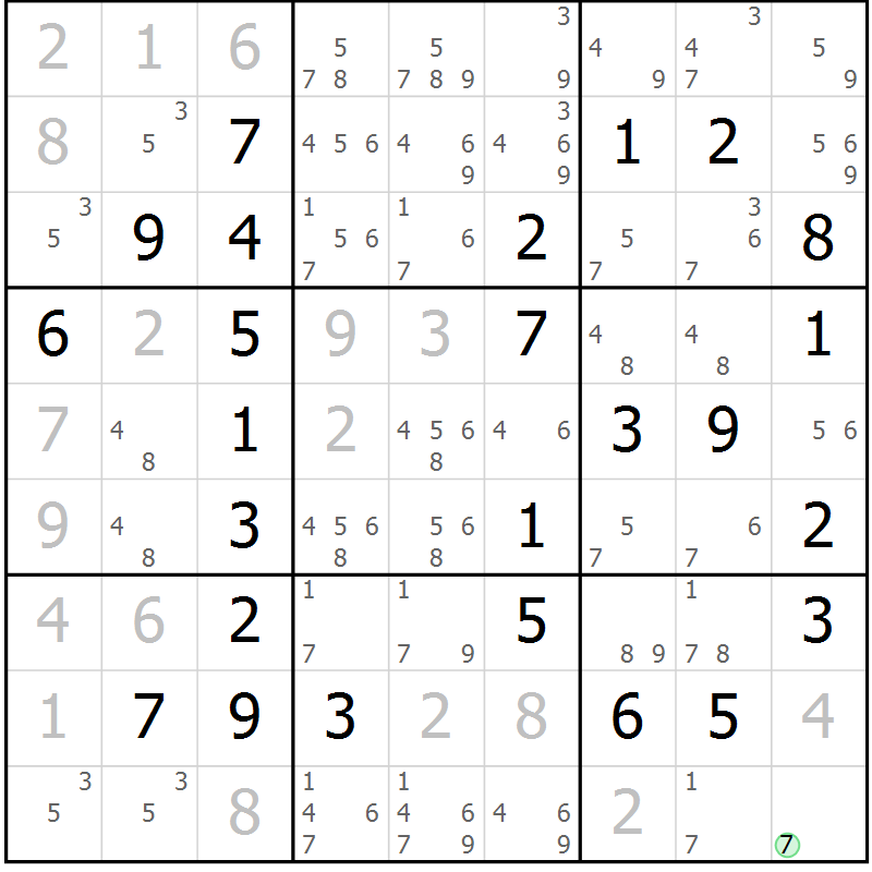 Position des candidats pour la solution de la Gr 20 page 23 du magazine de sudoku Maestro n° 102