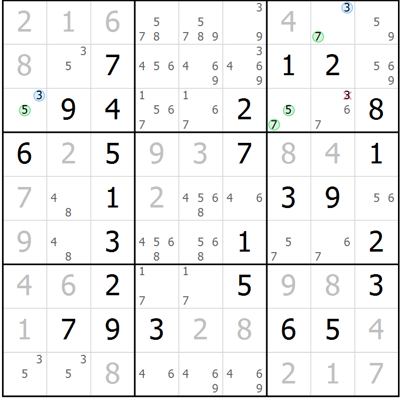 Position des candidats pour la solution de la Gr 20 page 23 du magazine de sudoku Maestro n° 102