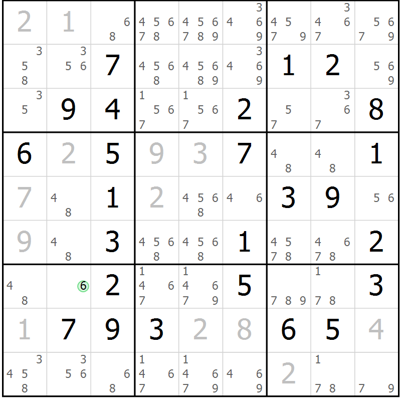 Position des candidats pour la solution de la Gr 20 page 23 du magazine de sudoku Maestro n° 102