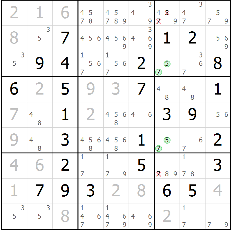 Position des candidats pour la solution de la Gr 20 page 23 du magazine de sudoku Maestro n° 102