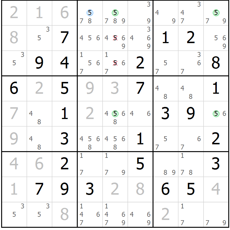 Position des candidats pour la solution de la Gr 20 page 23 du magazine de sudoku Maestro n° 102