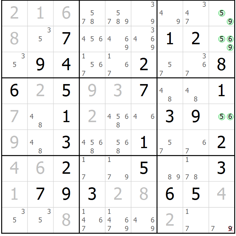 Position des candidats pour la solution de la Gr 20 page 23 du magazine de sudoku Maestro n° 102