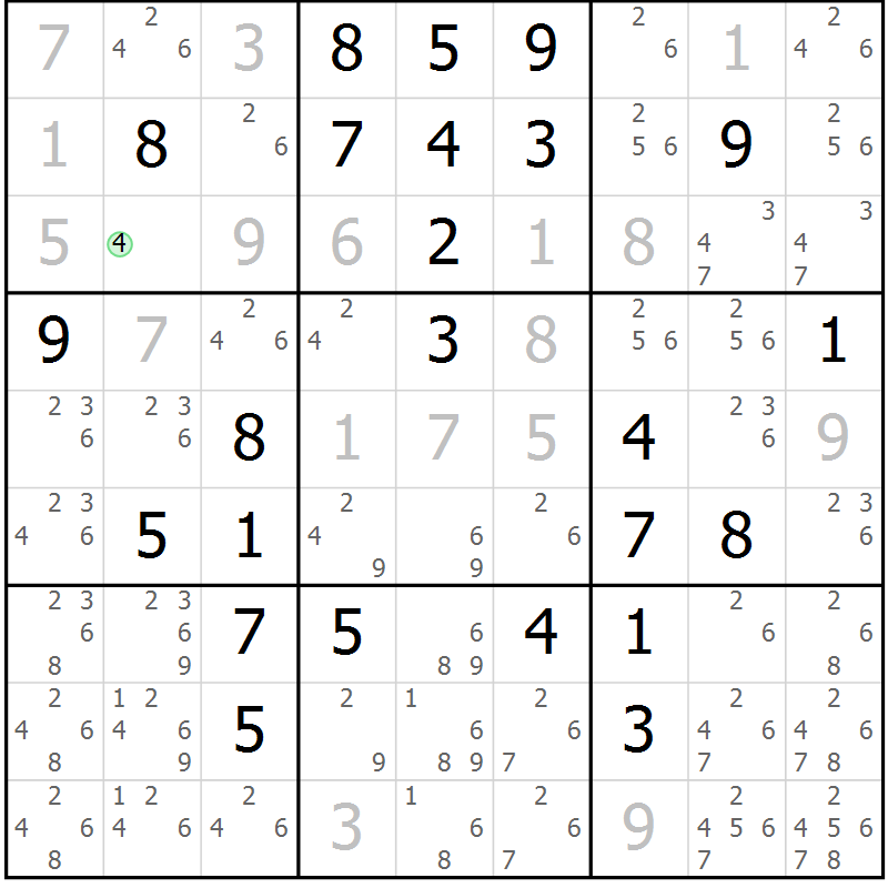 Position des candidats pour la solution de la Gr 21 page 24 du magazine de sudoku Maestro n° 102