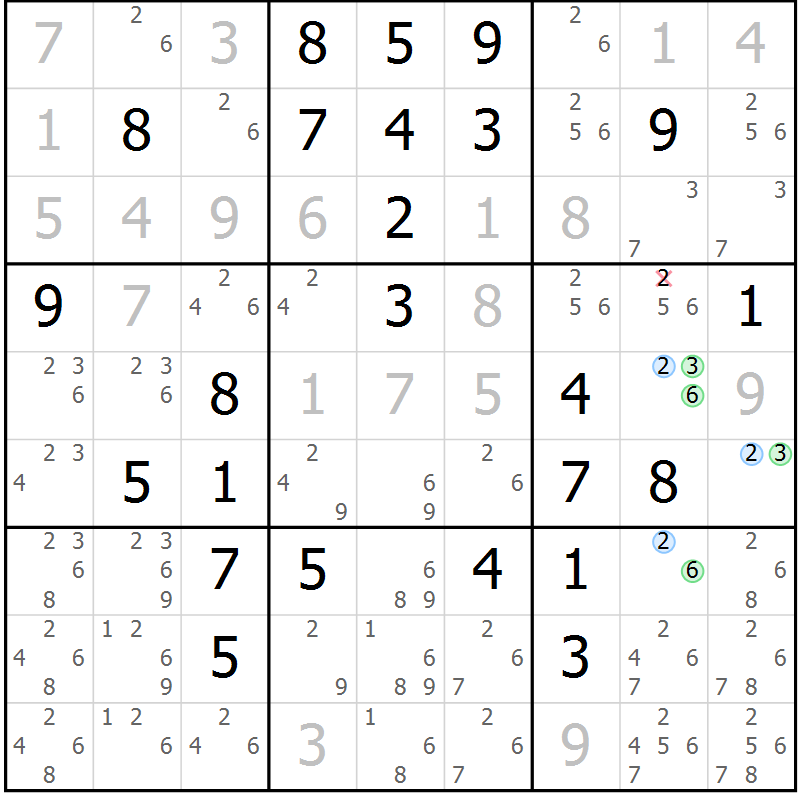 Position des candidats pour la solution de la Gr 21 page 24 du magazine de sudoku Maestro n° 102