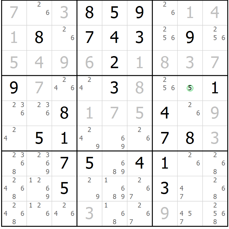 Position des candidats pour la solution de la Gr 21 page 24 du magazine de sudoku Maestro n° 102