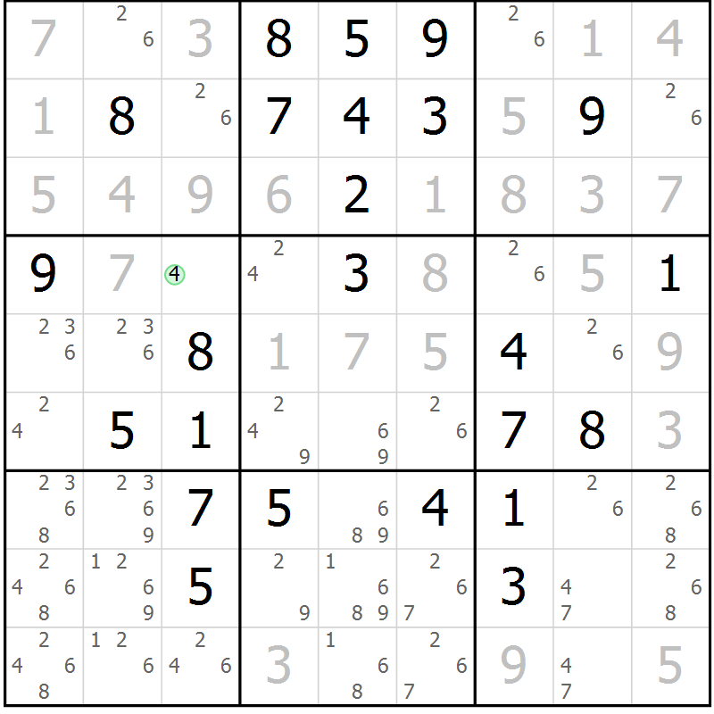 Position des candidats pour la solution de la Gr 21 page 24 du magazine de sudoku Maestro n° 102