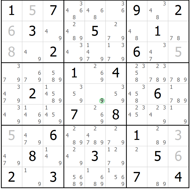Position des candidats pour la solution de la Gr 22 page 25 du magazine de sudoku Maestro n° 102