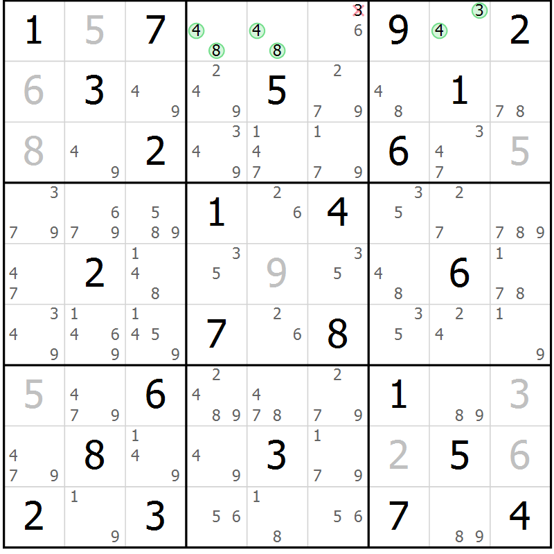 Position des candidats pour la solution de la Gr 22 page 25 du magazine de sudoku Maestro n° 102