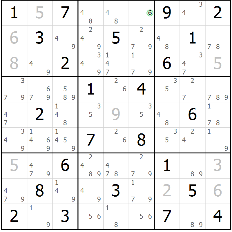 Position des candidats pour la solution de la Gr 22 page 25 du magazine de sudoku Maestro n° 102