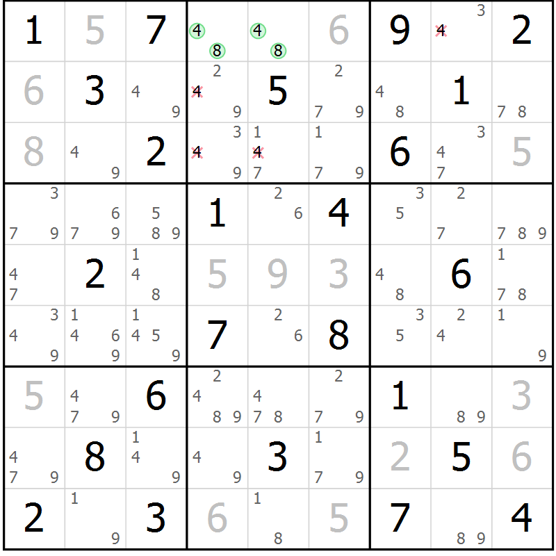 Position des candidats pour la solution de la Gr 22 page 25 du magazine de sudoku Maestro n° 102