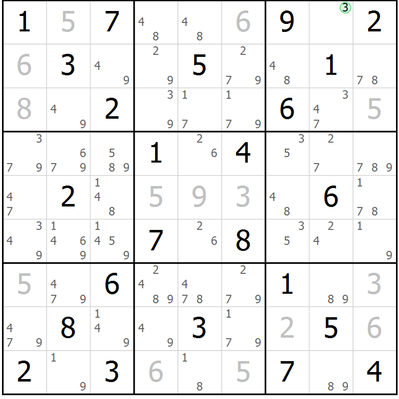 Position des candidats pour la solution de la Gr 22 page 25 du magazine de sudoku Maestro n° 102