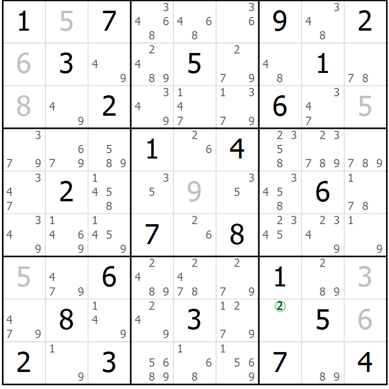 Position des candidats pour la solution de la Gr 22 page 25 du magazine de sudoku Maestro n° 102