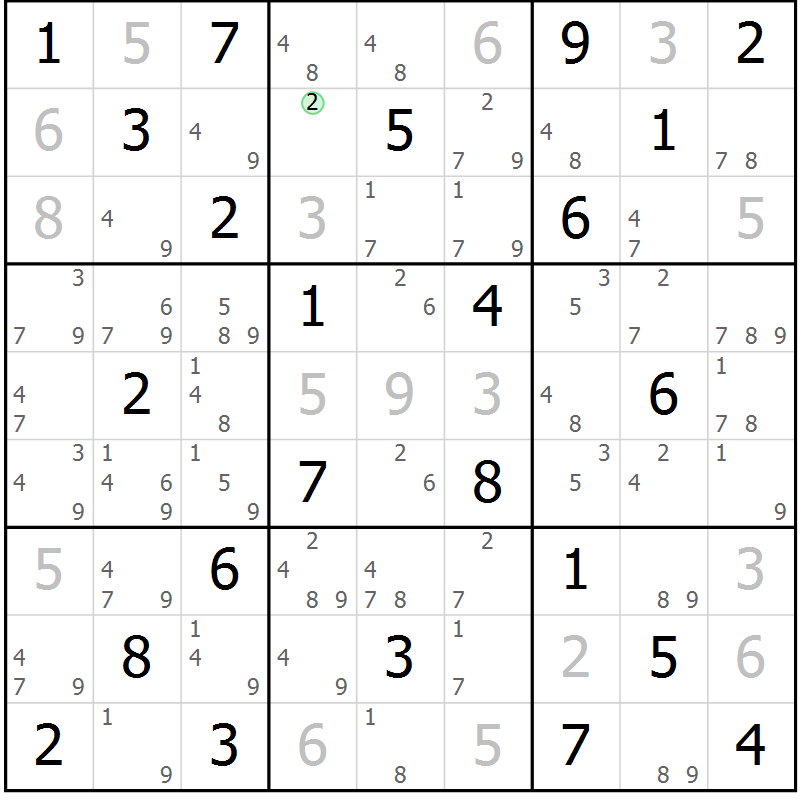 Position des candidats pour la solution de la Gr 22 page 25 du magazine de sudoku Maestro n° 102