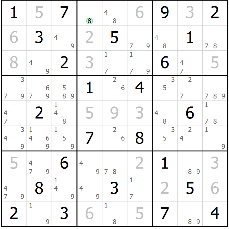 Position des candidats pour la solution de la Gr 22 page 25 du magazine de sudoku Maestro n° 102