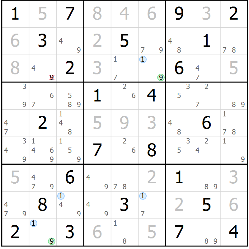 Position des candidats pour la solution de la Gr 22 page 25 du magazine de sudoku Maestro n° 102