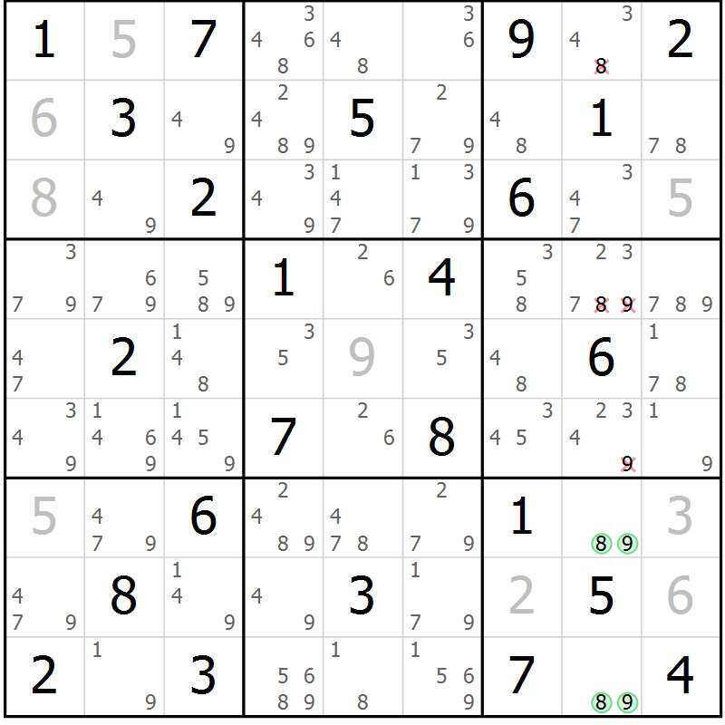 Position des candidats pour la solution de la Gr 22 page 25 du magazine de sudoku Maestro n° 102