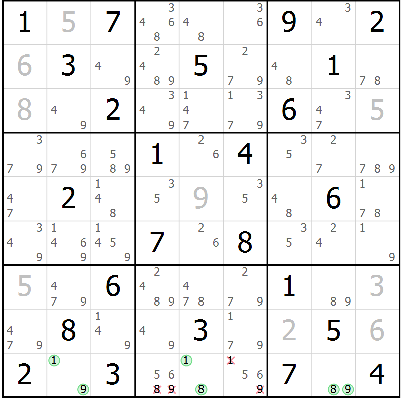 Position des candidats pour la solution de la Gr 22 page 25 du magazine de sudoku Maestro n° 102