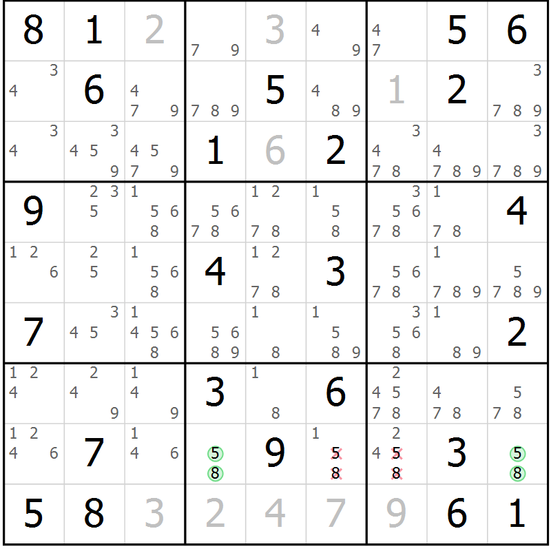 Position des candidats pour la solution de la Gr 23 page 26 du magazine de sudoku Maestro n° 102