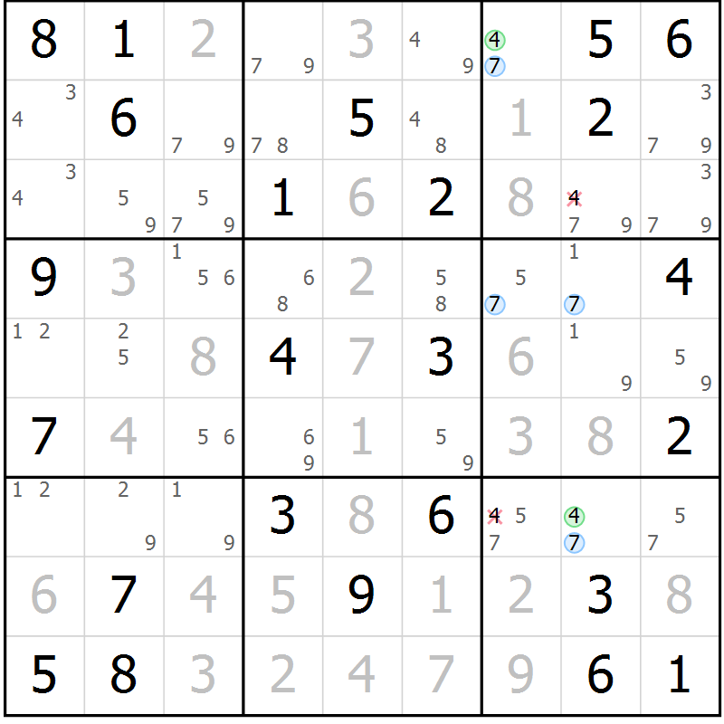 Position des candidats pour la solution de la Gr 23 page 26 du magazine de sudoku Maestro n° 102