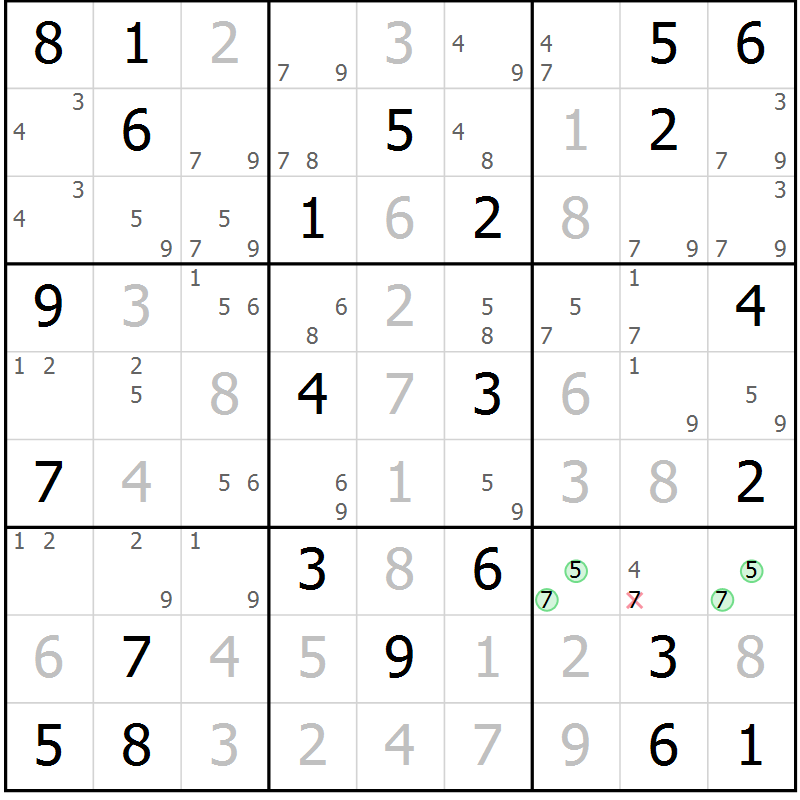 Position des candidats pour la solution de la Gr 23 page 26 du magazine de sudoku Maestro n° 102