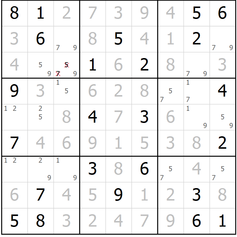 Position des candidats pour la solution de la Gr 23 page 26 du magazine de sudoku Maestro n° 102