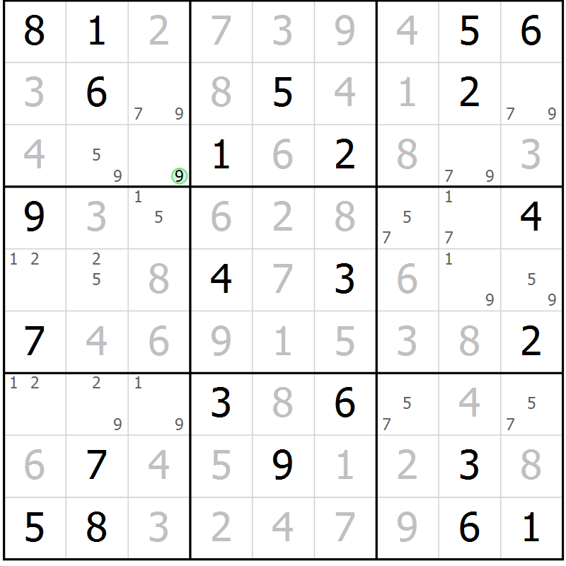 Position des candidats pour la solution de la Gr 23 page 26 du magazine de sudoku Maestro n° 102