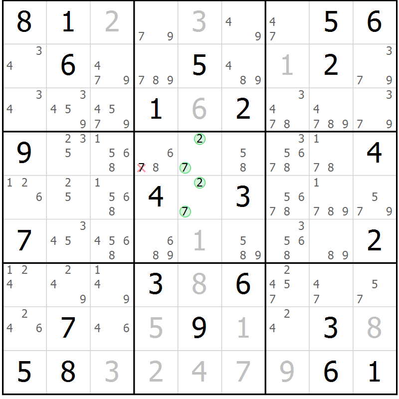 Position des candidats pour la solution de la Gr 23 page 26 du magazine de sudoku Maestro n° 102
