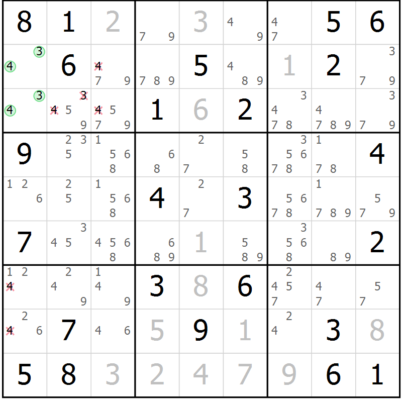 Position des candidats pour la solution de la Gr 23 page 26 du magazine de sudoku Maestro n° 102