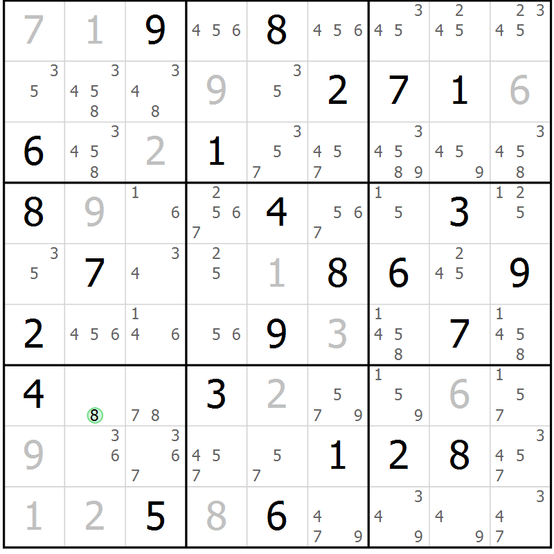 Position des candidats pour la solution de la Gr 24 page 27 du magazine de sudoku Maestro n° 102