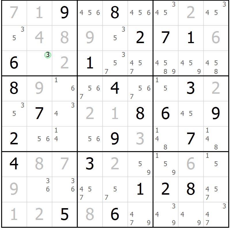 Position des candidats pour la solution de la Gr 24 page 27 du magazine de sudoku Maestro n° 102