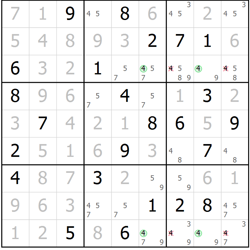 Position des candidats pour la solution de la Gr 24 page 27 du magazine de sudoku Maestro n° 102
