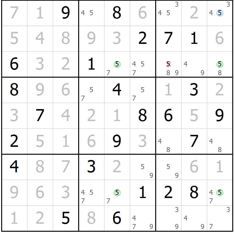 Position des candidats pour la solution de la Gr 24 page 27 du magazine de sudoku Maestro n° 102