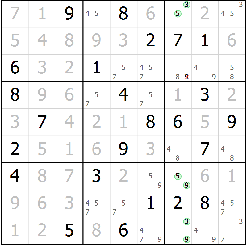 Position des candidats pour la solution de la Gr 24 page 27 du magazine de sudoku Maestro n° 102