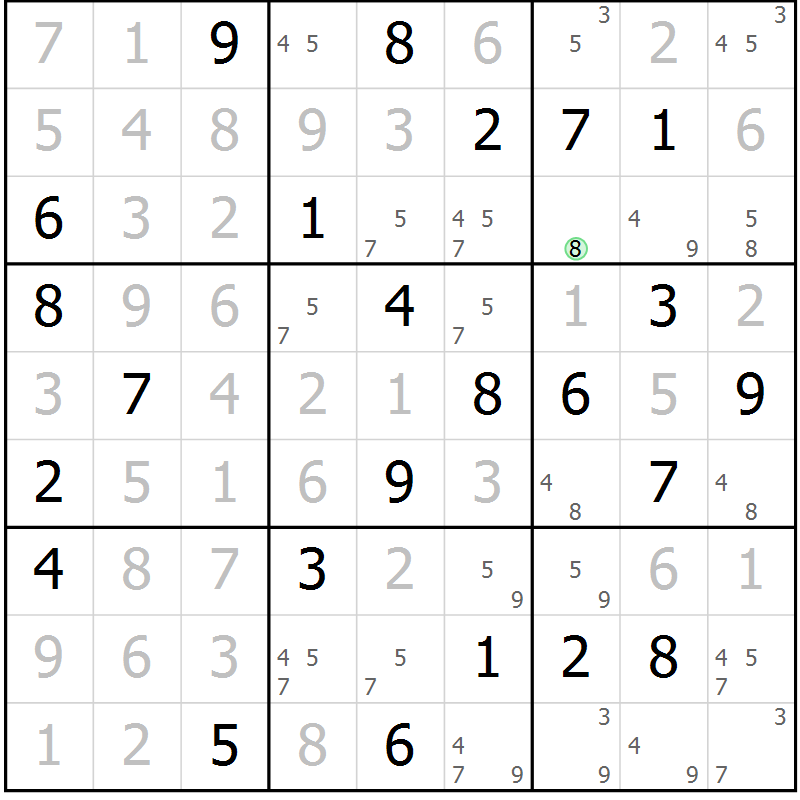 Position des candidats pour la solution de la Gr 24 page 27 du magazine de sudoku Maestro n° 102