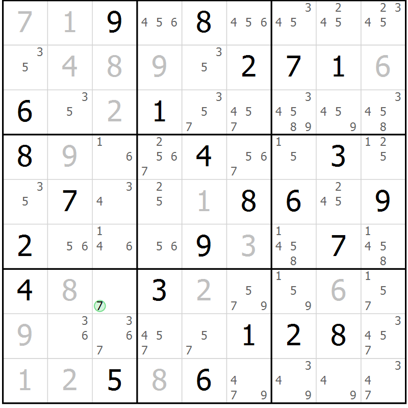 Position des candidats pour la solution de la Gr 24 page 27 du magazine de sudoku Maestro n° 102