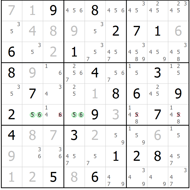 Position des candidats pour la solution de la Gr 24 page 27 du magazine de sudoku Maestro n° 102