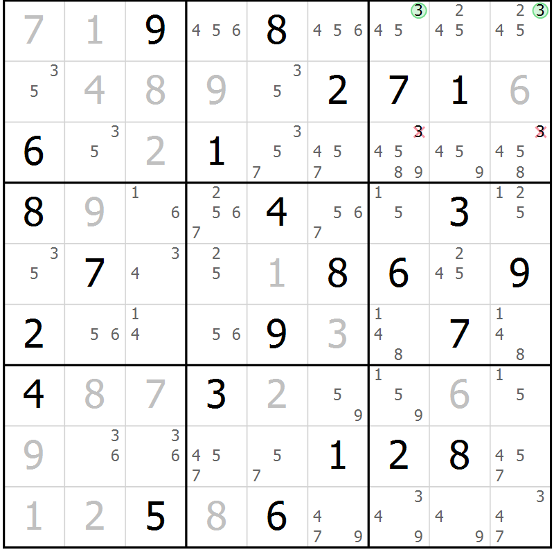 Position des candidats pour la solution de la Gr 24 page 27 du magazine de sudoku Maestro n° 102