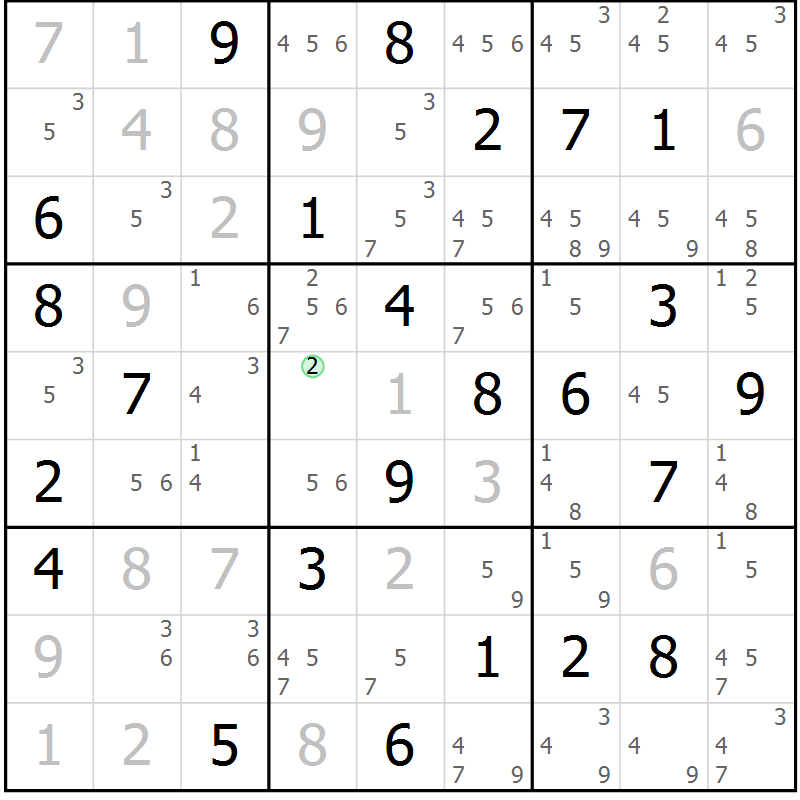 Position des candidats pour la solution de la Gr 24 page 27 du magazine de sudoku Maestro n° 102