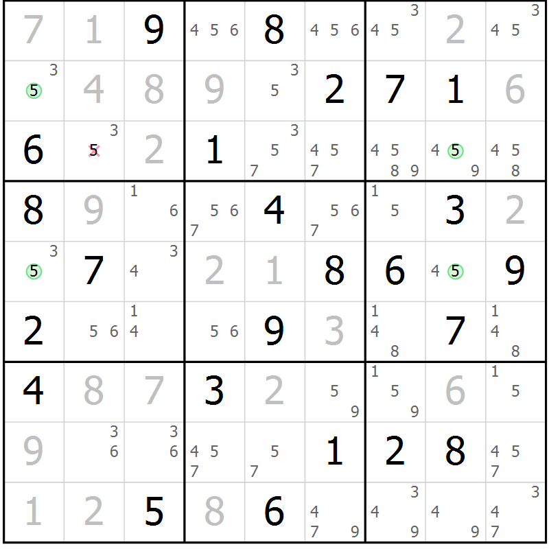 Position des candidats pour la solution de la Gr 24 page 27 du magazine de sudoku Maestro n° 102