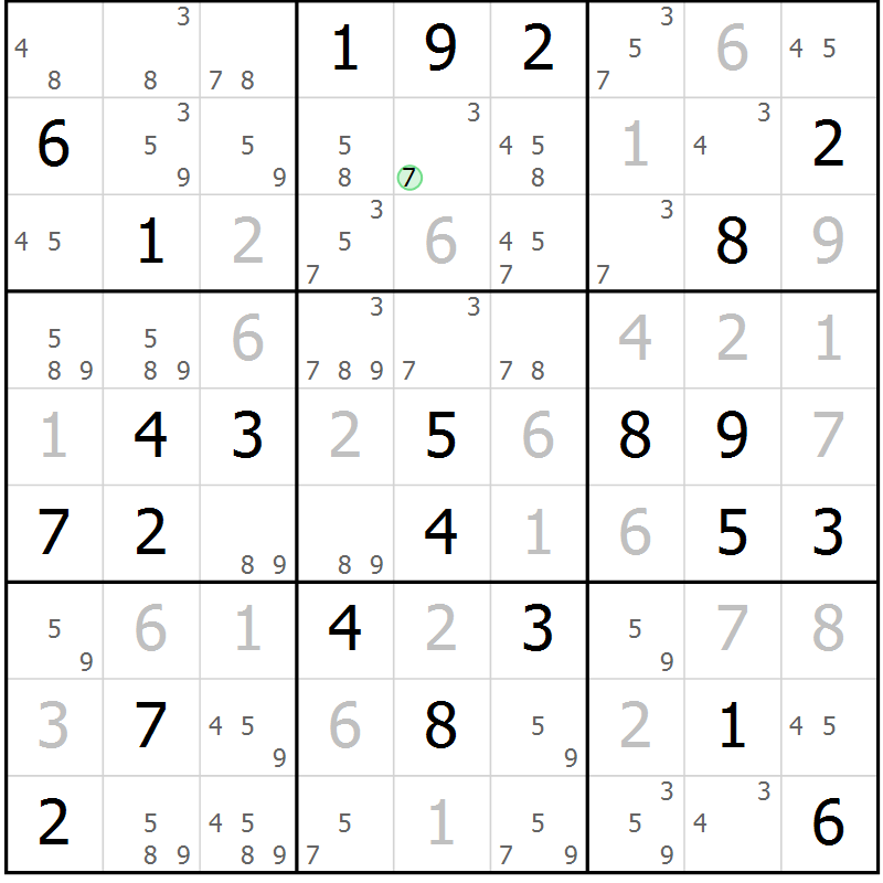 Position des candidats pour la solution de la Gr 25 page 28 du magazine de sudoku Maestro n° 102