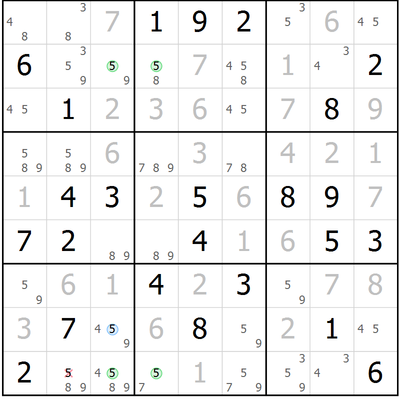 Position des candidats pour la solution de la Gr 25 page 28 du magazine de sudoku Maestro n° 102
