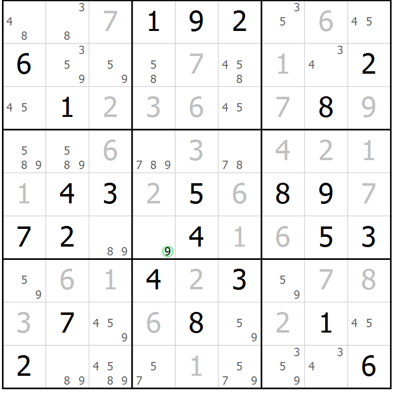 Position des candidats pour la solution de la Gr 25 page 28 du magazine de sudoku Maestro n° 102