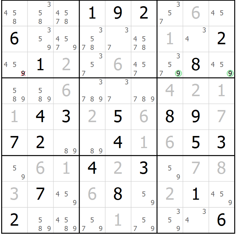 Position des candidats pour la solution de la Gr 25 page 28 du magazine de sudoku Maestro n° 102